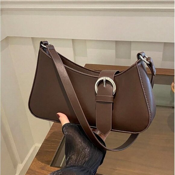 Women's Faux Leather Shoulder Bag Medium Zipper Buckle Casual Purse - Picture 2 of 6